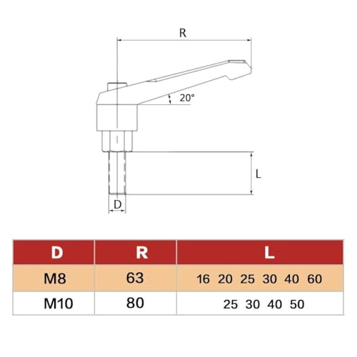 Image of Walfront Clamping Lever Hex Socket Drive M10 Adjustable (M10 x 50)(M10*25)