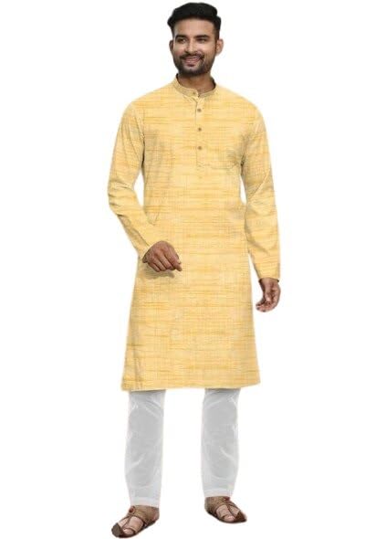 Men Ethnic Kurta Pajama Set Striped Pattern Long Sleeve Mandarin Collar Traditional Festive Outfit-picture-13