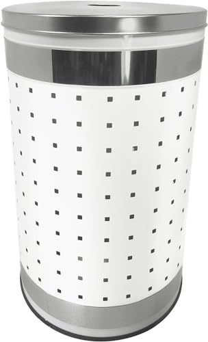 Stainless Steel Laundry Bin & Hamper | 46L Ventilated Stainless Steel Clothes Basket With Polished Lid | (White Stainless Steel)