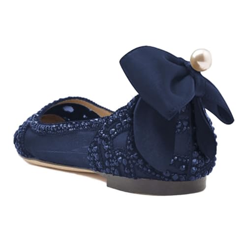 XYD Women Elegant Pointed Toe Rhinestones Studded Flats Back Pearl Bowknot Mesh Slip-on Wedding Bride Ballet Shoes4