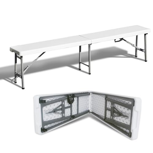 TERRE JARDIN - Banc de Jardin Pliable, 183x30x44 cm, Acier et Plastique - 4 Places - Compact - Blanc