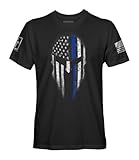 Thin Blue Line American Spartan USA Flag Men's T-Shirt (Black, XL)