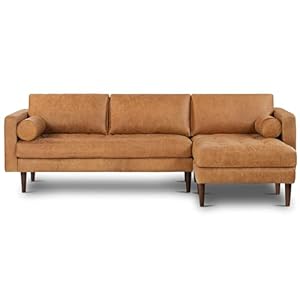 POLY & BARK Napa Leather Couch – Right-Facing Sectional Leather Sofa – Tufted Back Full Grain Leather Couch with Feather-Down Topper On Seating Surfaces – Pure-Aniline Italian Leather – Cognac Tan