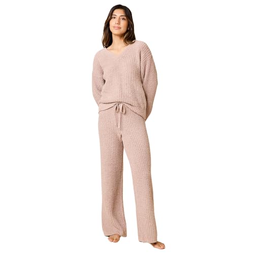 Softies Waffle Marshmallow V-Neck Lounge Set for Women Ultra Soft 2-Piece Loungewear with Long Sleeve Top & Pants