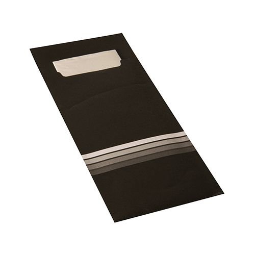 Papstar 86700 Papstar - Lote de 520 fundas para cubiertos (20 x 8,5 cm, 2 capas, 33 x 33 cm), diseño de rayas, color blanco y negro