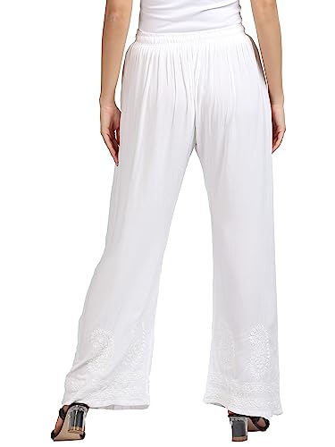 Image of FAWOMENT Women's Chikankari Hand Embroidery Straight Rayon Blend Plazo