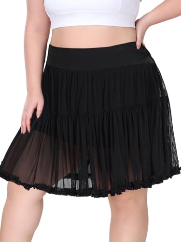 Women's Plus Size High Waisted Ruffle Tennis Skirt Flowy Tulle Tiered Golf Skirts Athletic Skorts with Shorts Pockets