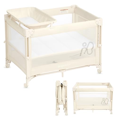 ANGELBLISS Baby Bassinet Bedside Crib, Pack and Play with Mattress, Diaper Changer, One-Push Setup...