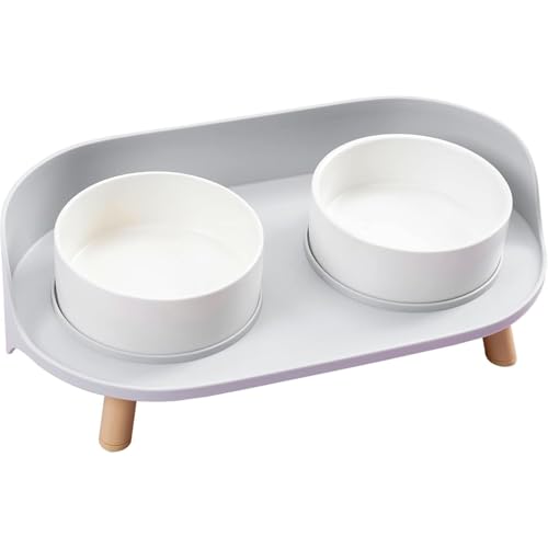 otoye ペットボウル 食器台 犬用 猫用 脚付 水飲みボウル フードボウル 陶器製 かわいい フードボウル スタンドセット ペット用品 セラミック 給水器 ペットボウルスタンド 猫 中小型犬 エサ入れ2口食器付 ダブル食器 実用なタイプ (A)