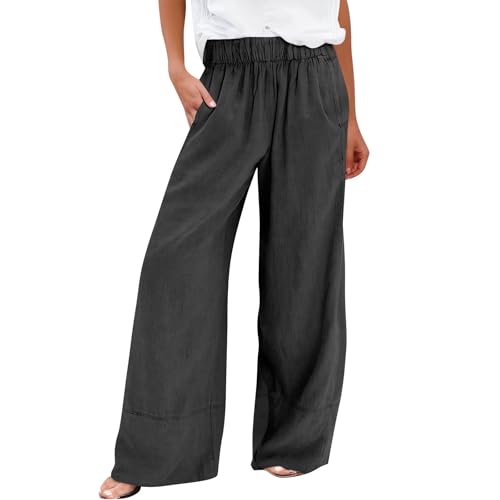 Wide Leg Linen Pants Women 2025 Summer High Waist Palazzo Pants Baggy Lightweight Boho Beach Lounge Trousers Pockets2