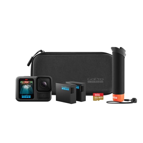 Image of GoPro HERO13 Black Accessory Bundle - Includes The Handler, 2 Enduro Batteries, 2 Curved Adhesive Mounts, 64GB SanDisk MicroSD Card, and Carrying Case, Head Strap & Card Reader
