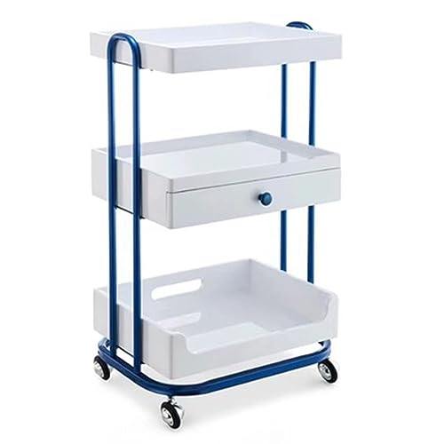Carrito rodante multiusos para peluquería, spa y hogar, carrito de salón azul con ruedas, ideal para dormitorio, baño y oficina, tamaño 50 x 38 x 85 cm