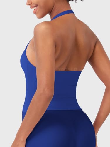 Image of YEOREO SoftHue Women's Impact Halter Tank Top Longline Backless Scoop Neck Built-in Bra Sports Workout Gym Crop Top