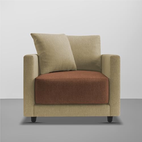 Image of Casaliving Dominic 1 Seater Sofa Set for Living Room (Cream Brown Fabric) Premium Fabric Sofa