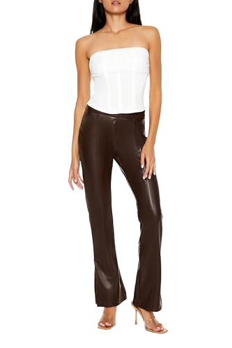 Forever 21 Women's Faux Leather Split-Hem Flare Pants Brown Medium