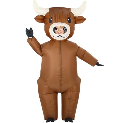WinnerWhy Halloween Adults Inflatable Highland Cow Costumes Full Body Highland Cow Blow up Costumes for Halloween Cosplay