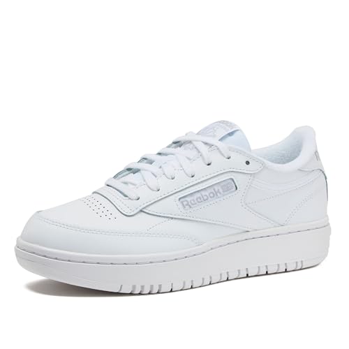 Reebok Club C Double Revenge Platform Tennis Shoes for Women, Footwear White/Footwear White/Cold Grey 28