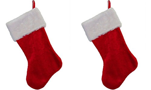 Classic Christnas Stockings Red & White Plush 18" Set Of 2 #TOP25