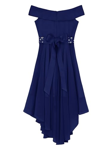 JEYPINMI Kids Flower Girl High-Low Dress Girls Off Shoulder Sleeveless Beads Chiffon Dress Wedding Party Gown4