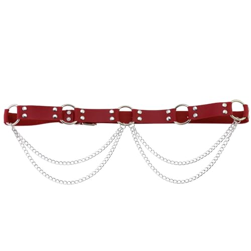 FM FM42 Multicolor PU Simulated Leather Rivets O Ring 2-Layer Chain Adjustable Waist Belt