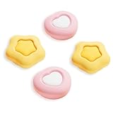 GeekShare Switch 2対応 アナログスティックカバー スイッチ2025 ジョイコン joy con対応カバー 親指グリップキャップ シリコン コントロール保護カバー 滑り止め 摩擦増え 人間工学デザイン 互換性あり 耐久性高い星 ハット 花形 4枚入れ (黄色星+ピンクハット)