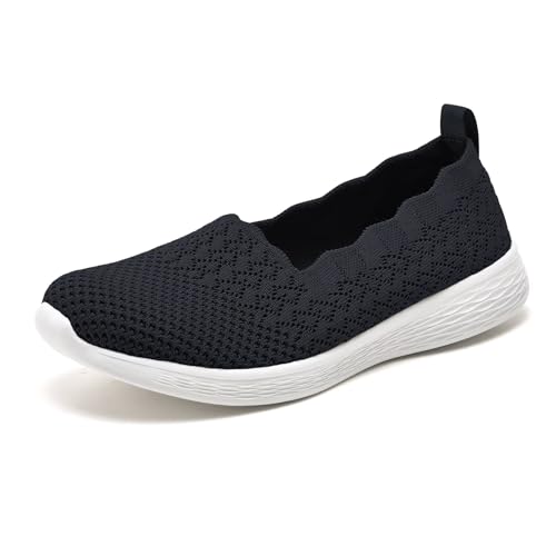 Image of Puxowe Women's Slip-On Walking Shoes | Lightweight Knit Sneakers with Memory Foam Insole, Breathable & Wide Fit Available for Daily Walking, Casual & Travel