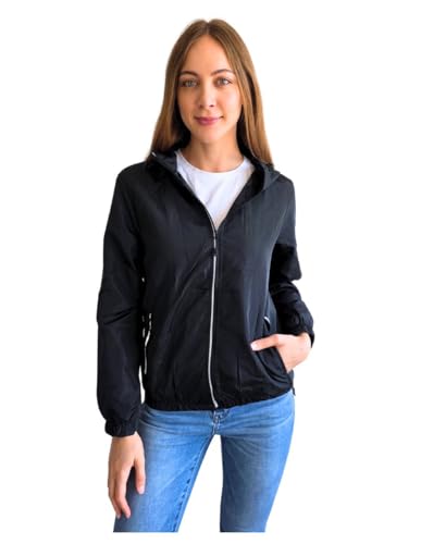 La mejor selección de Chaquetas para Mujer comprados en linea. 48 Alfani - Chamarra Impermeable Rompevientos para Mujer Ligera, Ideal para Lluvia, Correr y Uso Diario -NEGRO-G