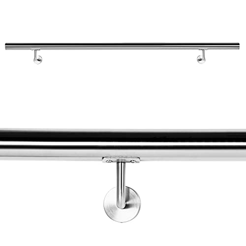 Wiltec Pasamanos barandilla de escalera 150cm acero inox V2A baranda con soporte a la pared