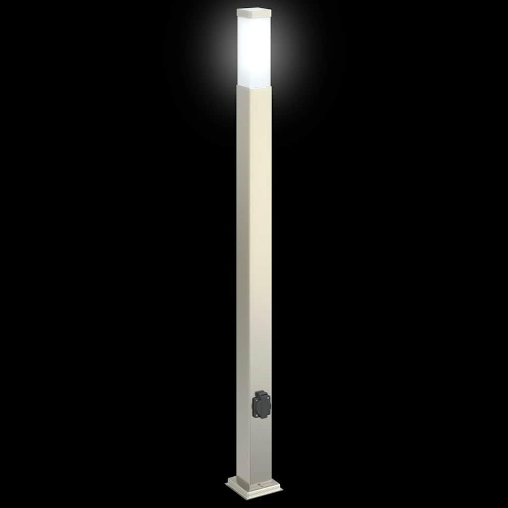 Lampa słupkowa ze stali nierdzewnej, 3 sztuki, 110 cm, stopień ochrony IP44 i zintegrowane gniazdko do ogrodu, na taras, oświetlenie zewnętrzne z dyfuzorem i oprawą E27
