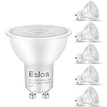 Eslas Gu10 LED Bulbs Warm White 3000K 6W 600Lm, 60 Watts Equivalent Energy Saving Bulbs, 38 Degree Beam Angle Spot Lights for Ceiling, Non-Dimmable, 6 Pack