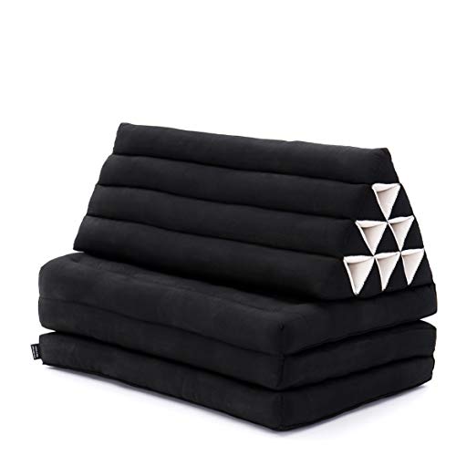 Image of Leewadee 3-Fold Mat XXL with Triangle Cushion - Firm TV Pillow, Foldable Mattress with Cushion Made of Eco-Friendly Kapok, 67 x 31 inches, Black
