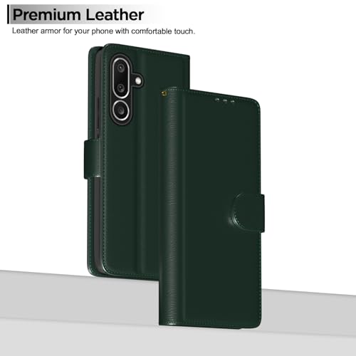 Image of Amazon basics Flip Cover for Samsung Galaxy M56 5G Leather Finish | Wallet Stand and Shock Proof | Inside TPU with Card Pockets | Complete Protection Flip Case(Green)