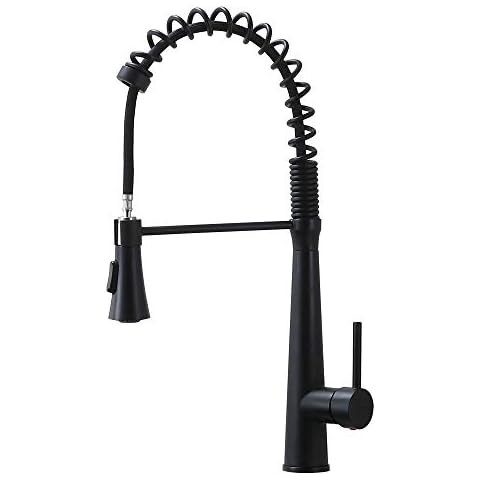 ATUM HOME Modern Black Spring Neck High Arc Pull Out Kitchen Tap,Single Hole Single Lever Kitchen Tap with Pull Out Hose,Professional Swivel Spout Kitchen Sink Taps with Pull Down Sprayer Cover