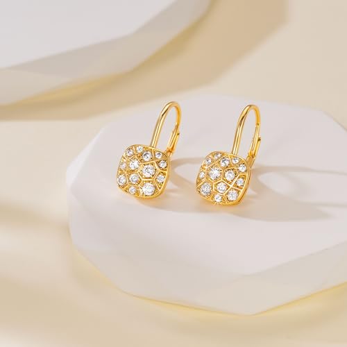 Gold Earrings for Women 14K Gold Hoop Earrings for Women Hoops Dangle Drop Leverback Earring for Womens with Cubic Zirconia Modern Geometry Meets Art Deco Hoop Earring for Womens4
