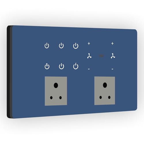Image of IOTICS Smart Wifi Switch Board: 6 x Switch, 2 Fan & 2 Smart Plug Module. Touch Control, Remote, App Control. Voice Control with Alexa & Assistant. Smart Touch Switch Board For Home Automation (Blue)