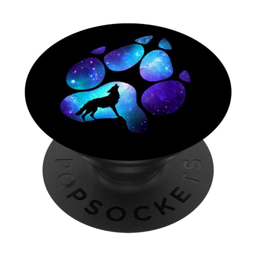 PopSockets Lupo Zampa Galassia Selvaggi Lupi Solitari Stelle Luna PopGrip: Impugnatura per Telefoni Cellulari e Tablet Intercambiabile
