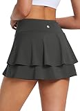 baleaf Women's Pleated Tennis Skirts Athletic Golf Skorts for Women with Pockets Shorts High Waisted Workout Layered Ruffle Dark Grey M