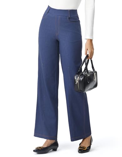 AFITNE Women's Wide Leg Jeans High Waist Pull On Jeans Trendy Loose Denim Pants with Stretchy Denim Like Material