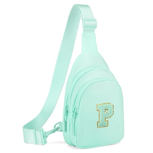 Small Initial Sling Bag for Girls & Women - Cute Crossbody Fanny Pack Gift Light Green P