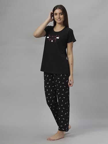 Image of DZZO Women's Cotton Printed Night Suit Set of T-Shirt & Pyjama, Night wear Dress, Relaxed wear for Women /Girls