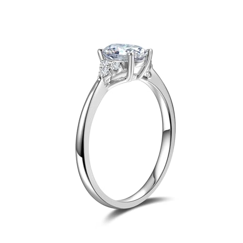 14K Solid White Gold Moissanite Engagement Ring for Women,5*7mm Center Stone,D Color VVS1 Oval Simulated Diamond Moissanite Wedding Promise Proposal Ring for Her Wife Anniversary Bridal Gift,All Size3