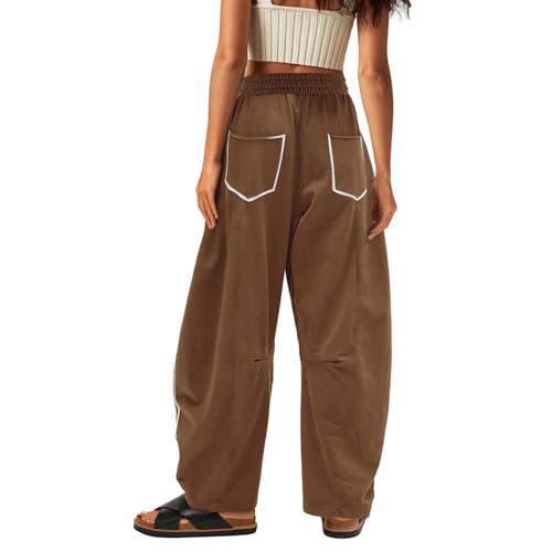 Womens Baggy Barrel Pants Wide Leg Lounge Drawstring Sweatpants with Pockets Casual Cotton High Waisted Trousers Street3