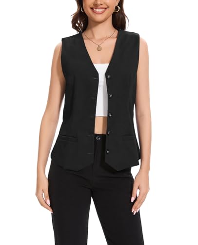Womens Linen Vest Waistcoat Lightweight V Neck 2025 Work Button Sleeveless Jacket Cotton Summer Vest Tops4