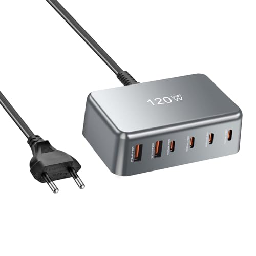 MotiveTech Estación de Carga de 120 W, concentrador de Bloque de Carga USB C Multifuncional de 6 Puertos, para portátiles, teléfonos Inteligentes, portátiles,