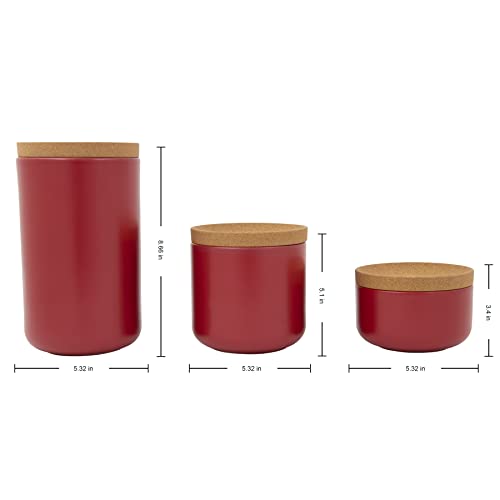 Image of Kamenstein Ceramic and Cork Set of 3 Stackable Canisters, 1 /2 qt, 1 qt, 2 qt, Red