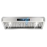 30 inch Under Cabinet Range Hood 1200 CFM with 4-Speed Gesture Sensing & Touch Control, Stainless Steel Kitchen Stove Vent Hoods with 2 LED Lights, Time Setting, Dishwasher-Safe Baffle Filters