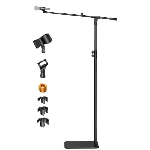 InnoGear Mic Stand Floor, Boom Arm Floor Microphone Stand Height Adjustable Heavy Duty with Iron Base for HyperX SoloCast, HyperX QuadCast S, Razer Seiren V3 Mini, Blue Yeti Shure SM58 and Other Mics