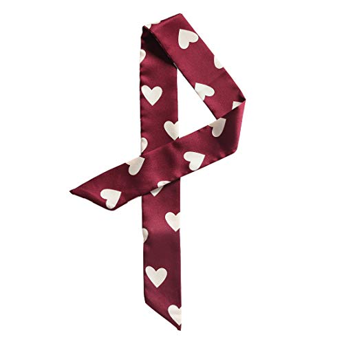 Allegra K Women Skinny Ribbon Neckerchief Heart Pattern Narrow Hair Wrist Scarf Headband Handbag Handle Wrap