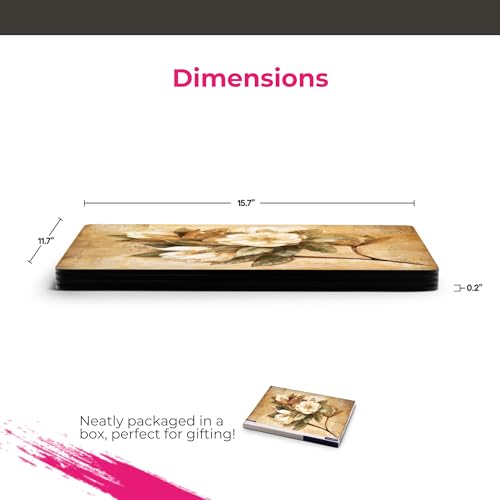 Pimpernel Sugar Magnolia Collection Placemat Set – (15.7" x 11.7") Cork-Backed Table Mats with Lacquer Finish, Heat & Stain Resistant, Decorative Dining Mats & Surface Protectors for Kitchen & Home