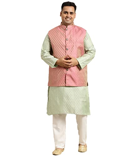 Image of SOJANYA Men's Silk Blend Printed Kurta & Pant With Nehru Jacket